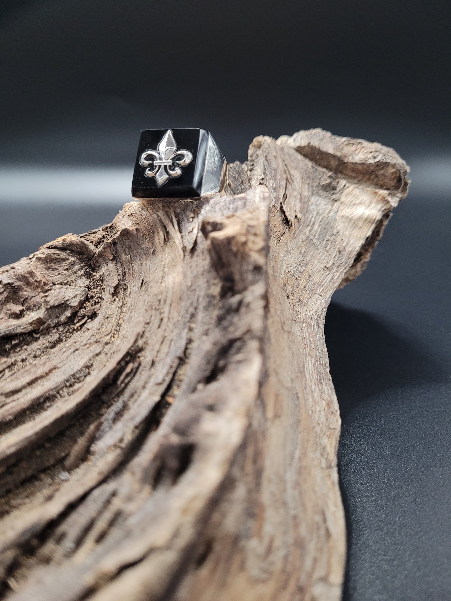 RS-1011 Silberring Lilie quadratischer Onyx schwarz