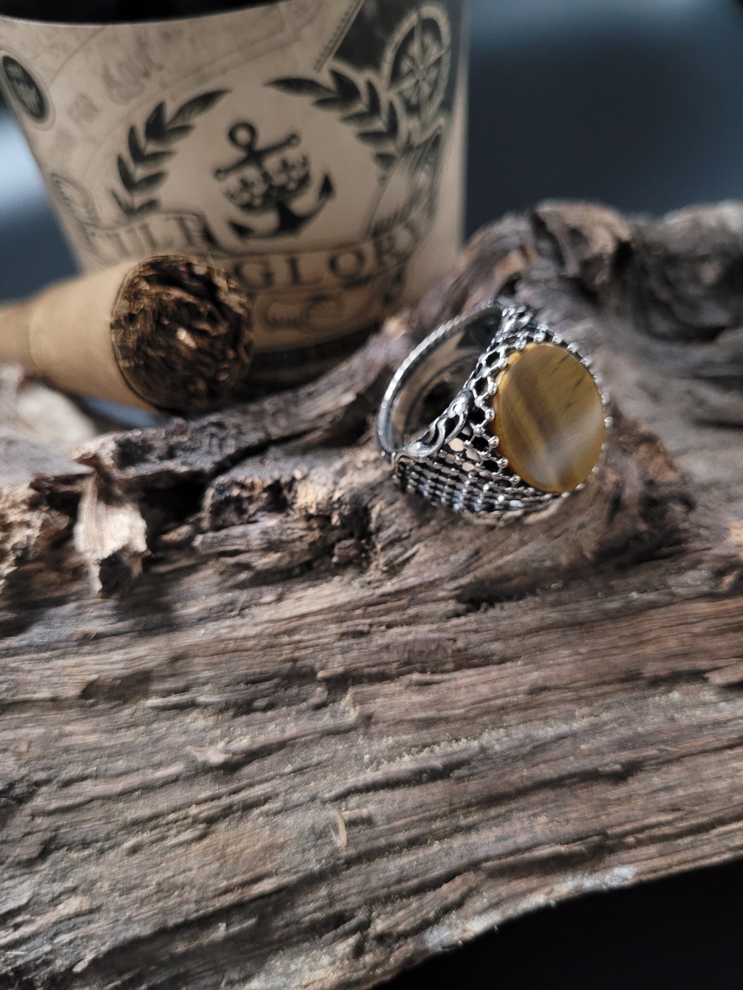 RS-1017 Silberring mit Tigerauge Platte Oval