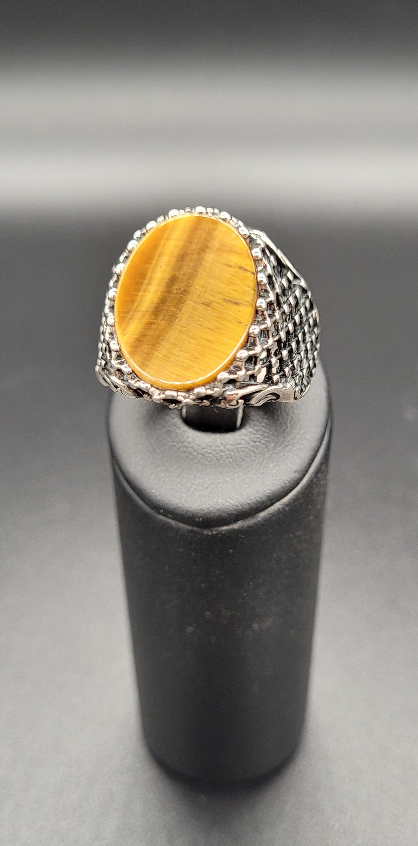 RS-1017 Silberring mit Tigerauge Platte Oval