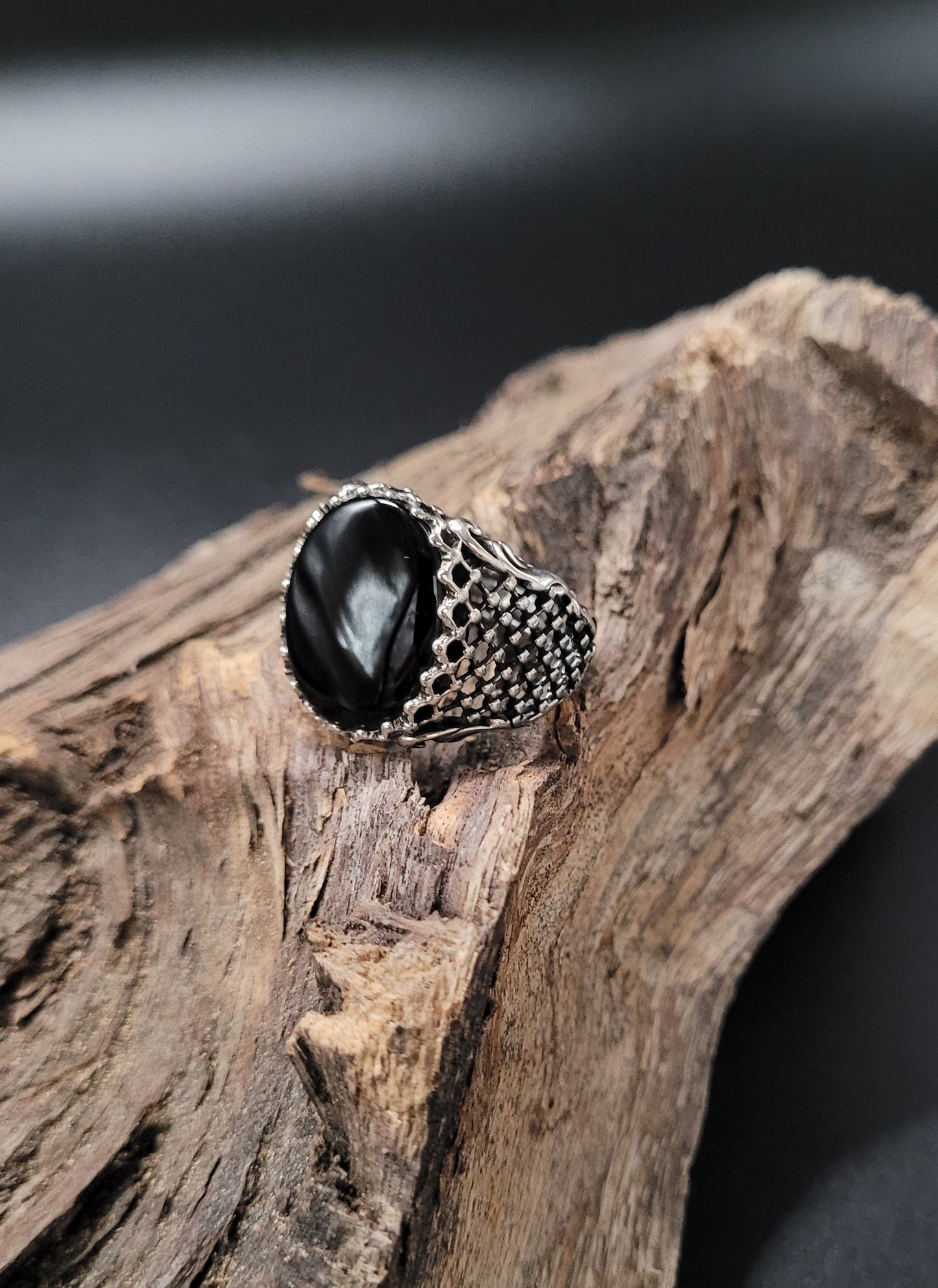 RS-1019 Silberring mit ovalem schwarzen Onyx