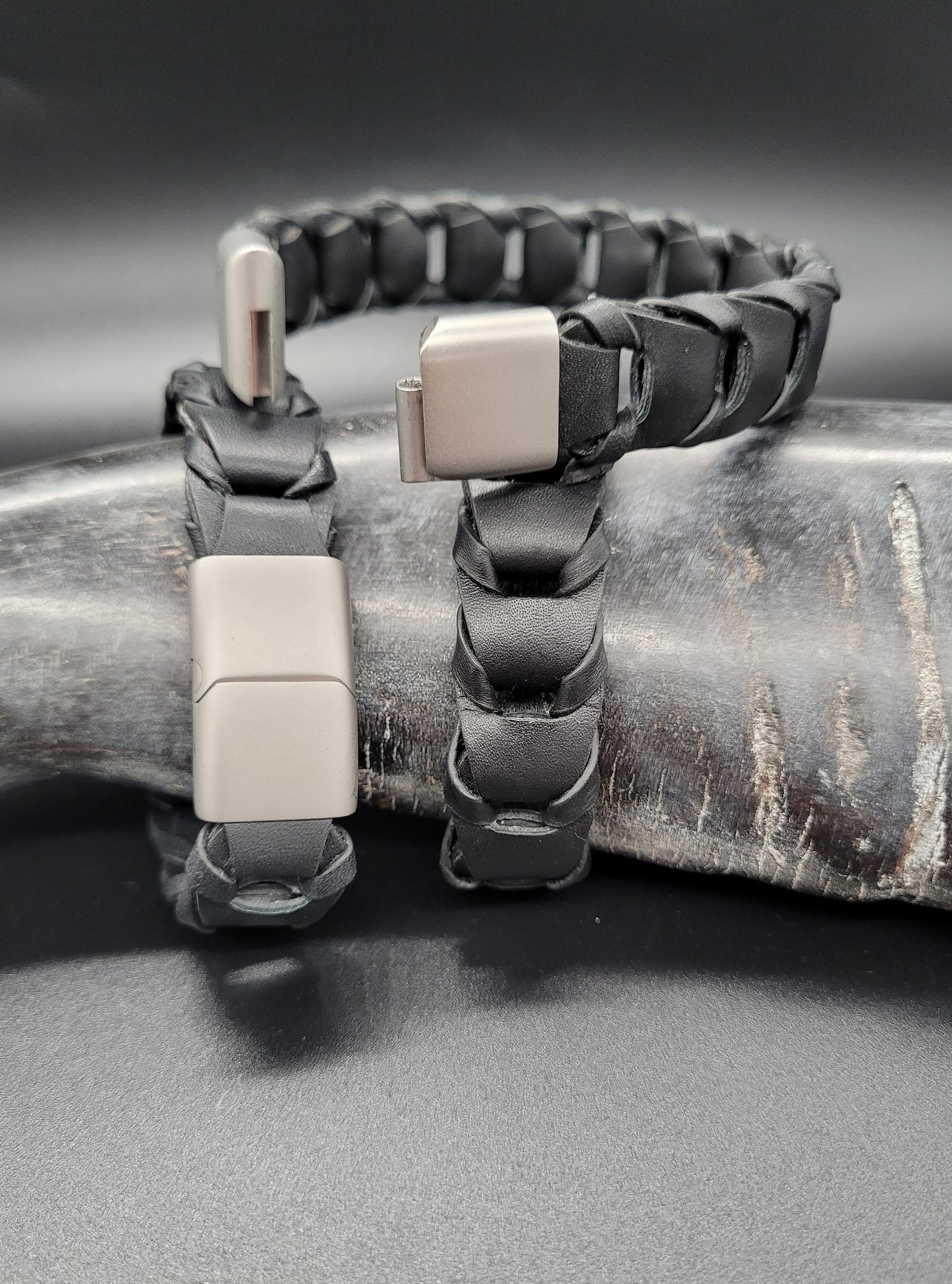 ABL-2001 Armband Leder geflochten schwarz