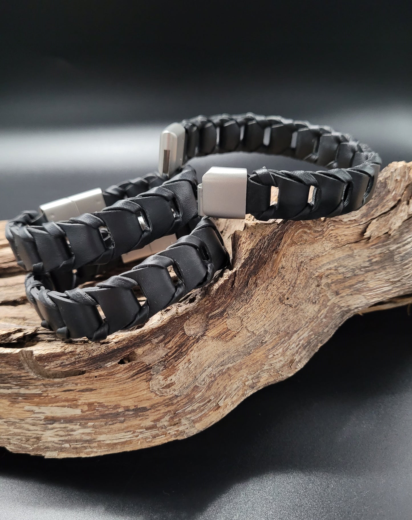 ABL-2001 Armband Leder geflochten schwarz