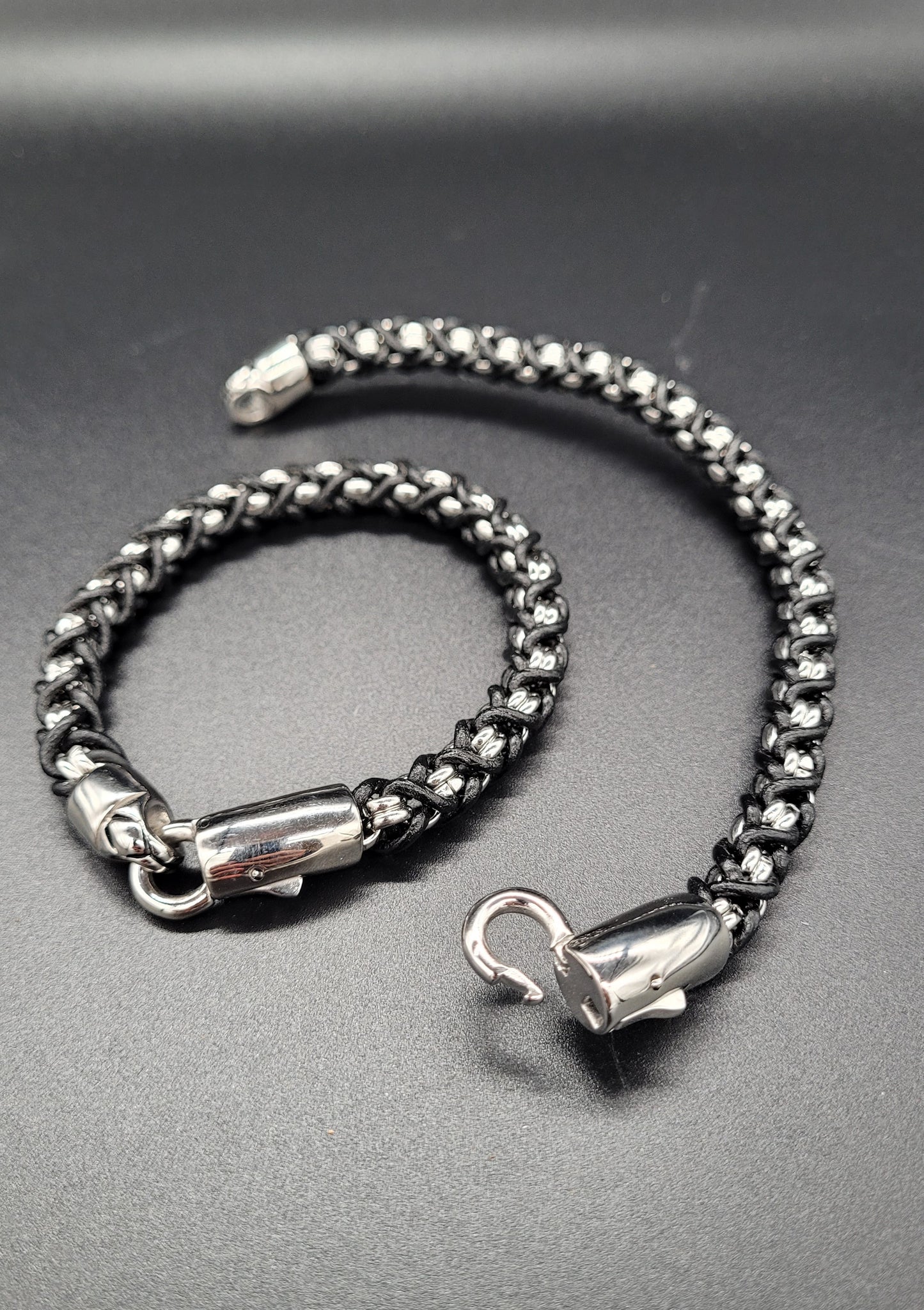 ABL/E-2003 Armband Edelstahl mit eingeflochtenem Leder