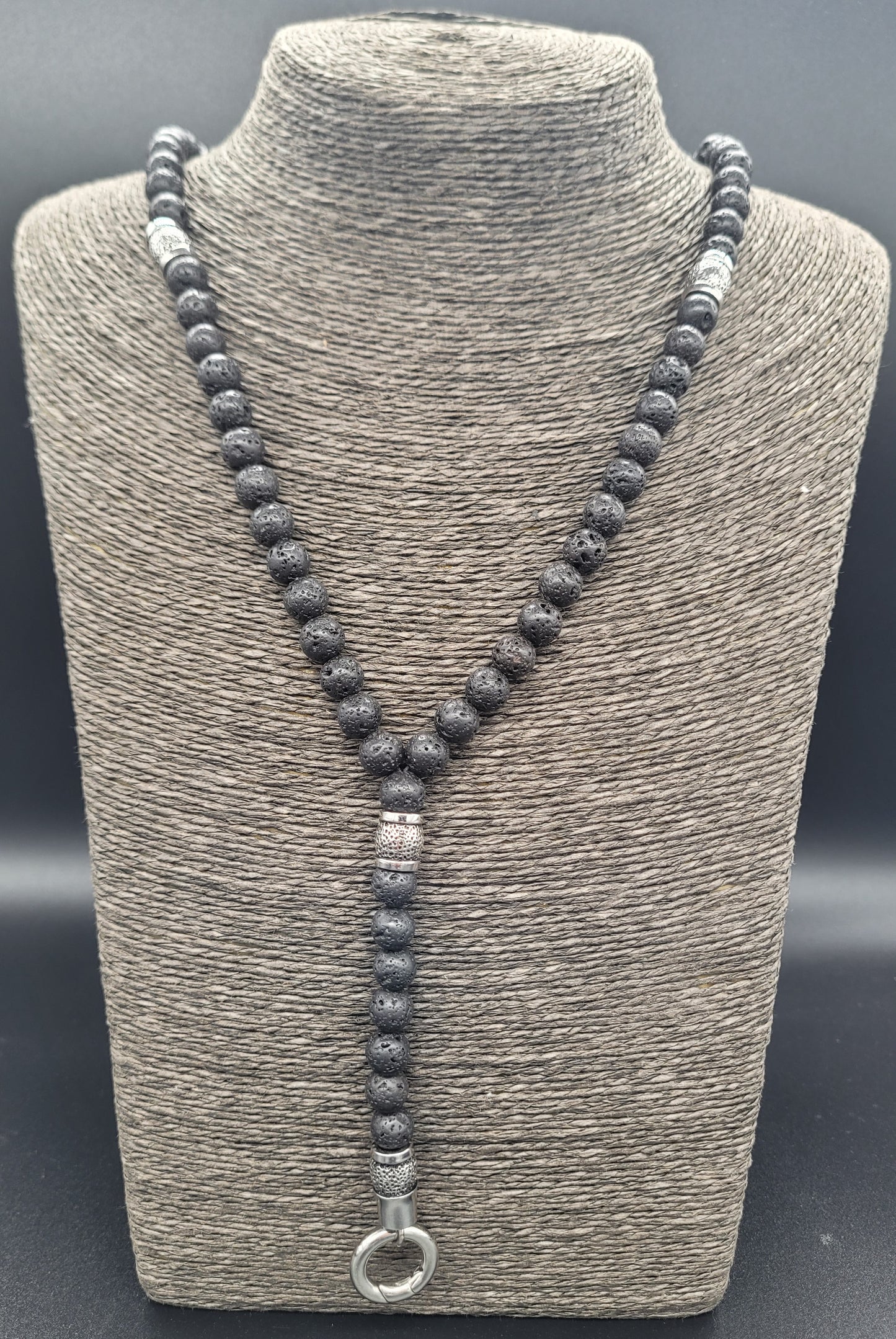 HKLE-3004 Lavastein-Kette ca. 70cm + ca. 10cm Y-Stück "gehämmert"