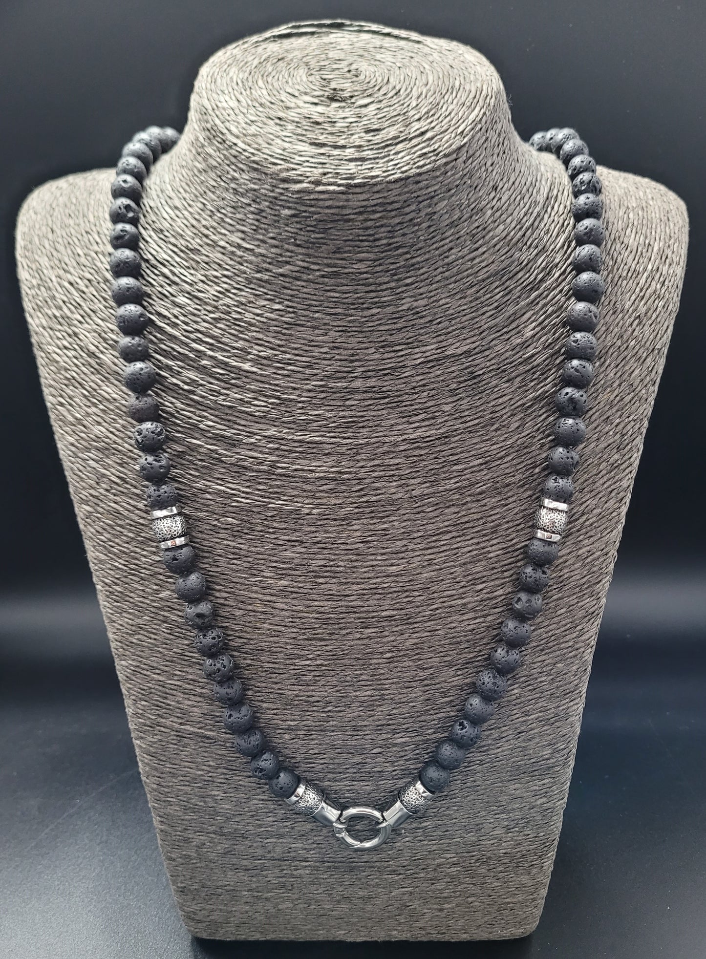 HKLE-3007 Lavastein-Kette ca. 70cm Bead's gehämmert