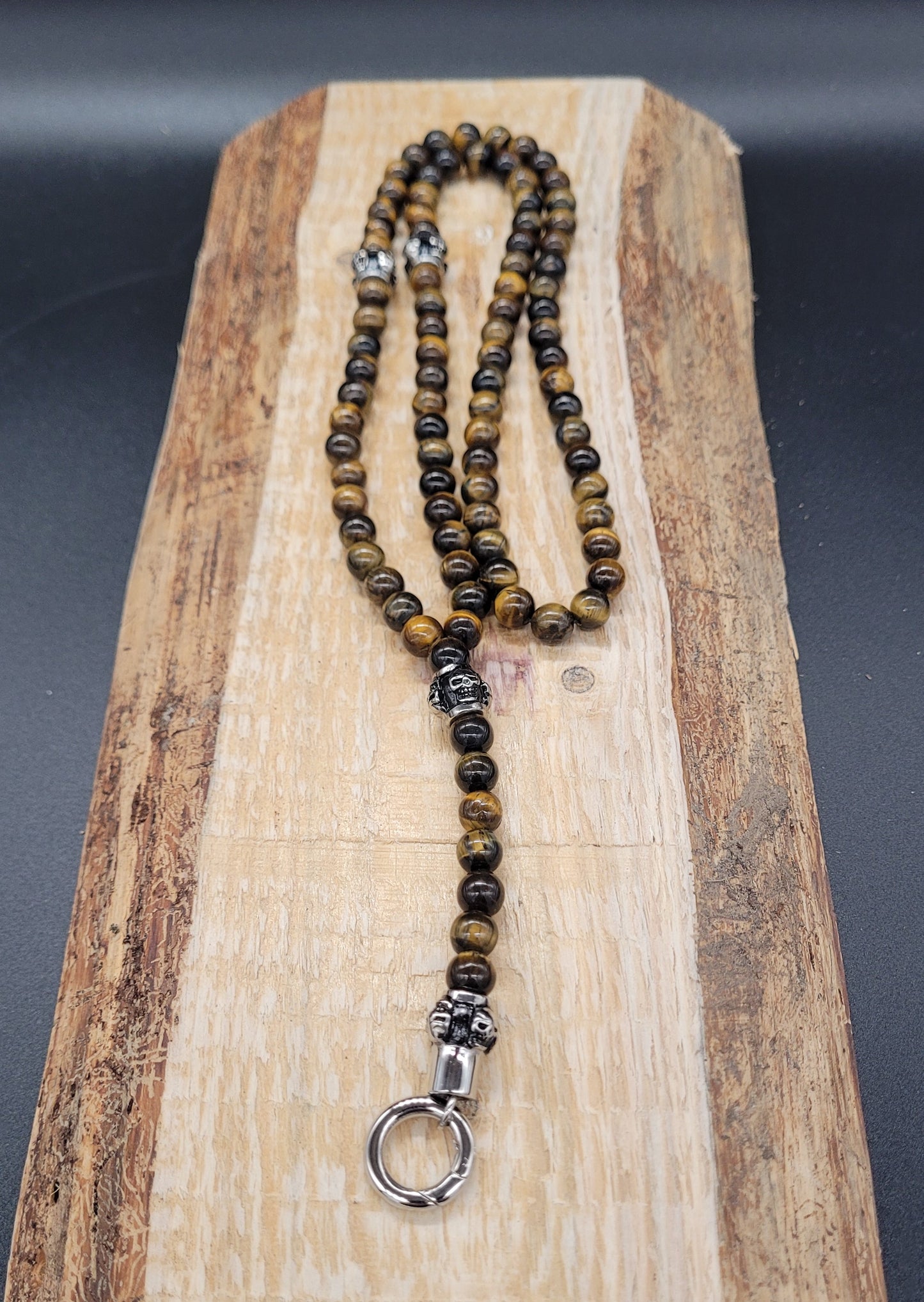 HKTE-3015 Tigerauge-Kette 70 cm mit Y-Stück Skull