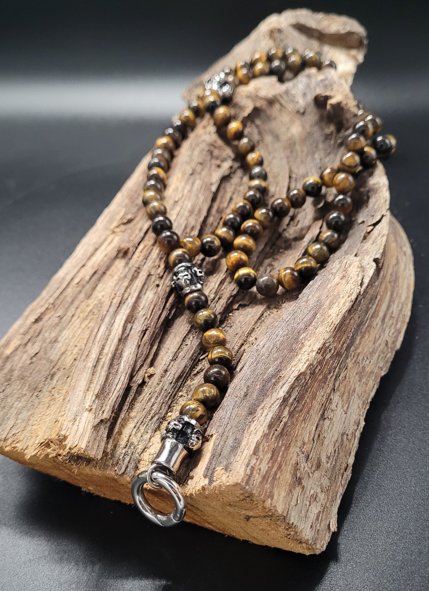 HKTE-3015 Tigerauge-Kette 70 cm mit Y-Stück Skull