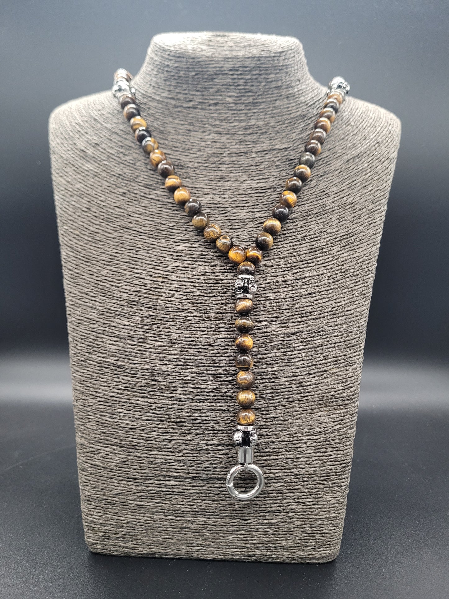 HKTE-3015 Tigerauge-Kette 70 cm mit Y-Stück Skull
