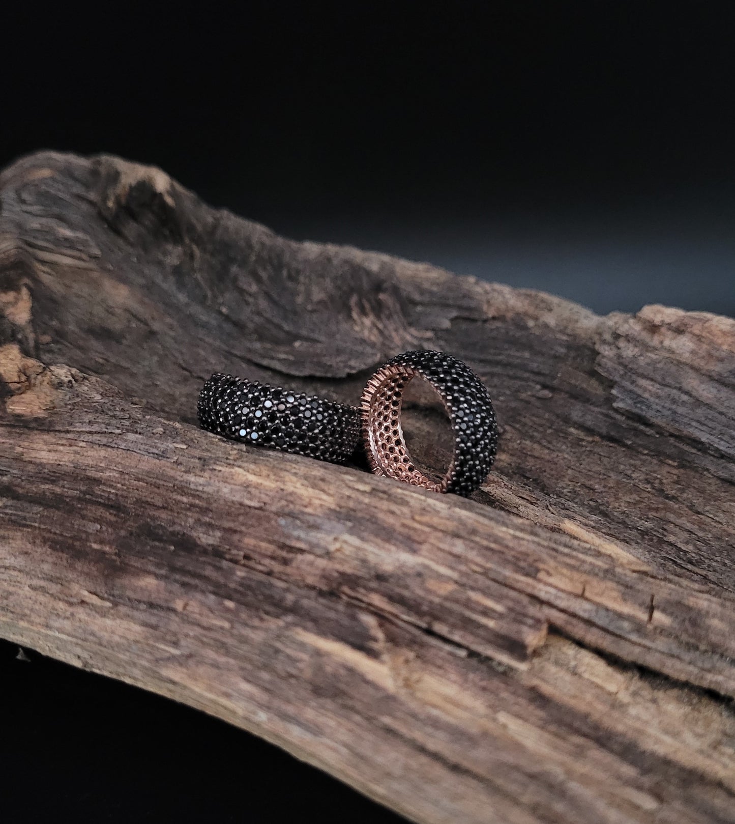 RSR-1003 Silberring rosevergoldet mit schwarzen Zirkonia