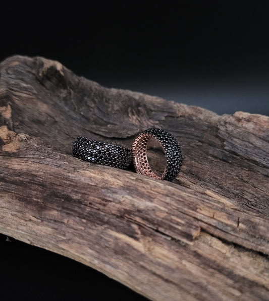 RSR-1003 Silberring rosevergoldet mit schwarzen Zirkonia
