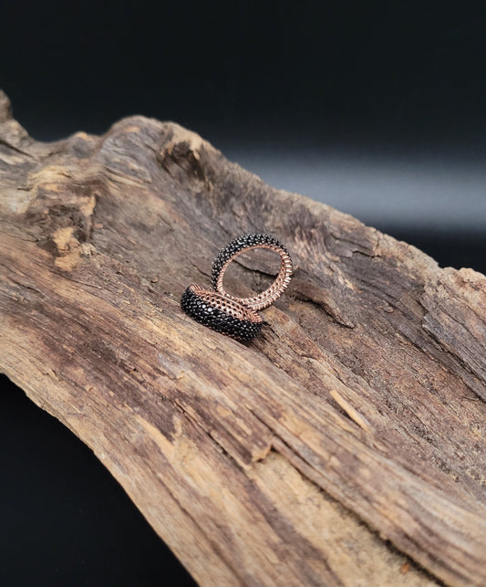 RSR-1004 Silberring rosevergoldet mit schwarzen Zirkonia