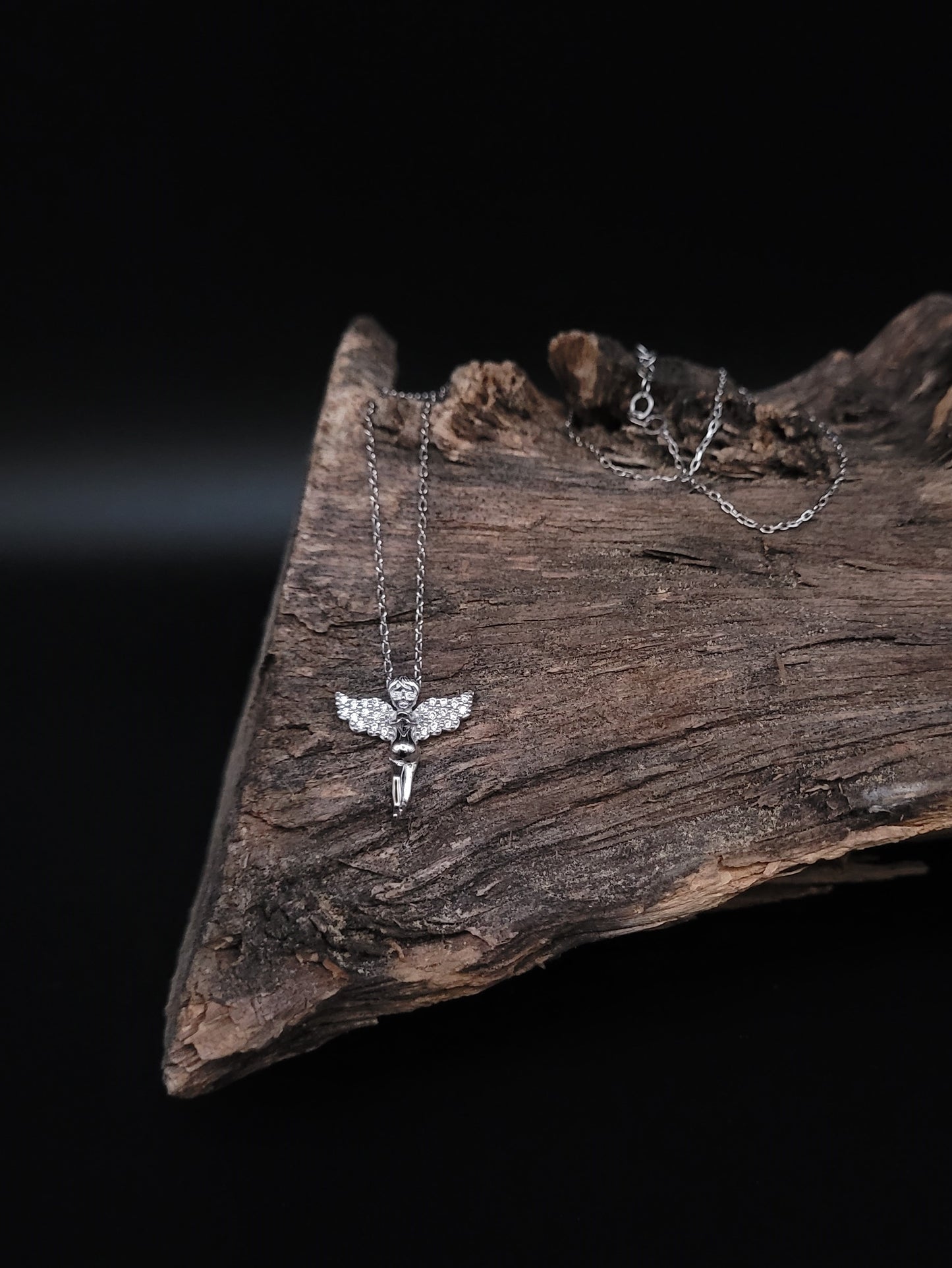 HKS-1012 Silberkette mit Schutzengel, Zirkonia besetzt