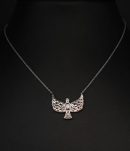HKS-1015 Silberkette mit schwebendem Vogel und Zirkonia