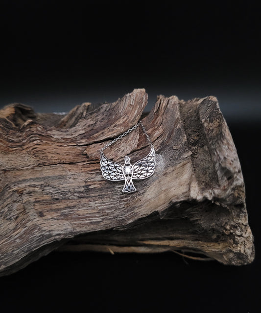 HKS-1015 Silberkette mit schwebendem Vogel und Zirkonia
