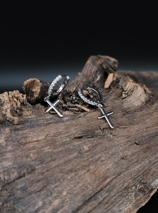 OS-1001 925er Sterlingsilber Creole mit Kreuz und Zirkonia