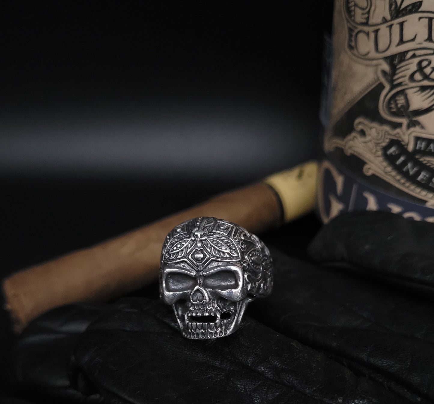 RS-1036 Silberring "Skull" mit Verzierung