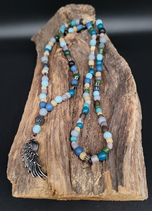 U-HESK-1003 African beads Kette mit Engelsflügel-Anhänger   UNIKAT