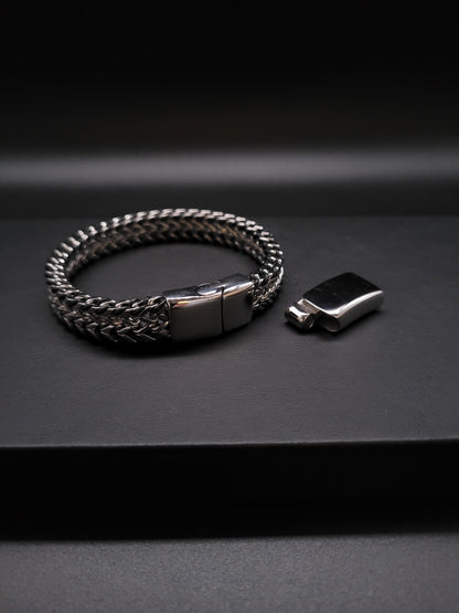 ABE-2021 Edelstahl-Armband mit eingeflochtenem Leder, verstellbar